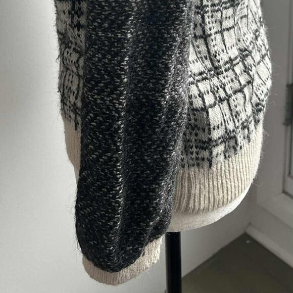 LOFT Soft Alpaca Blend Ivory & Charcoal Plaid Textured Knit Sweater – US M - Picture 6 of 11